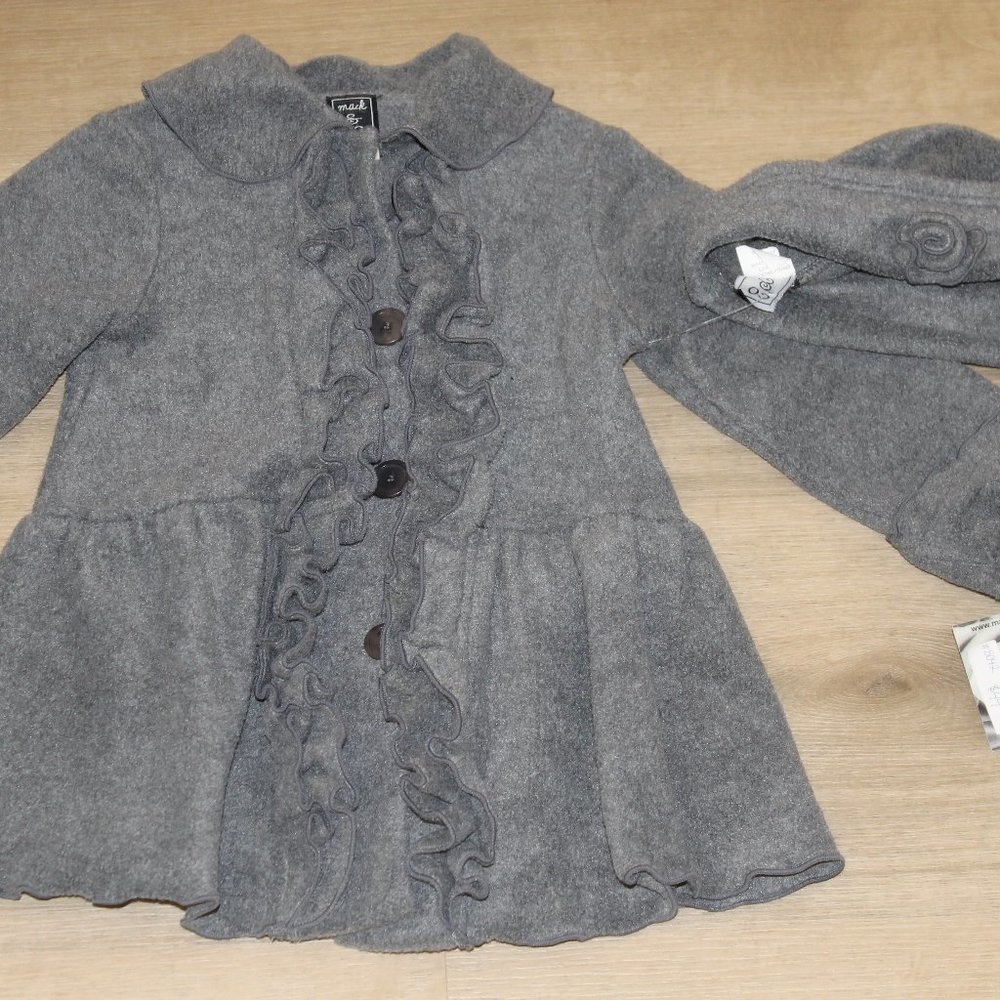 Mack & Co toddler girls size 3 gray ruffled peplum fleece jacket & hat